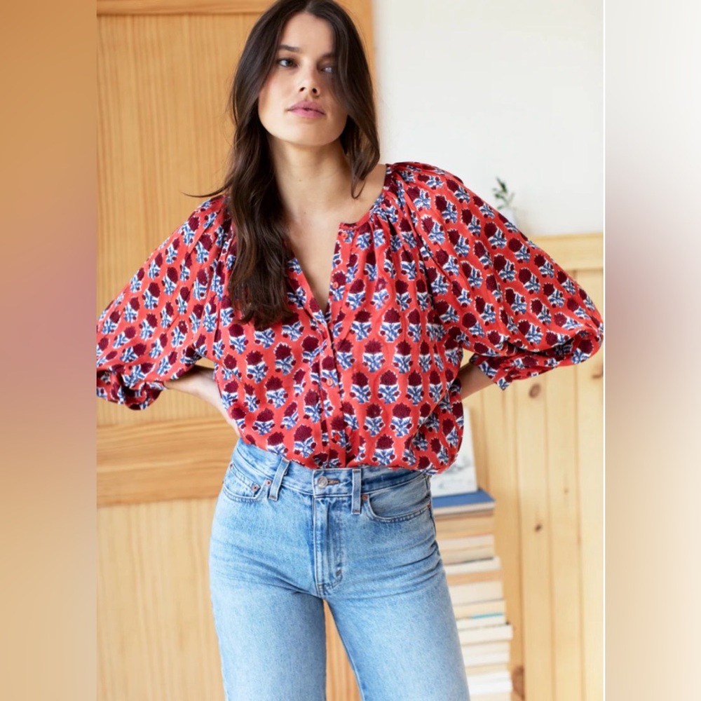 Emerson Fry Frances Blouse - Carmen Flowers Button-Up Peasant Blouse